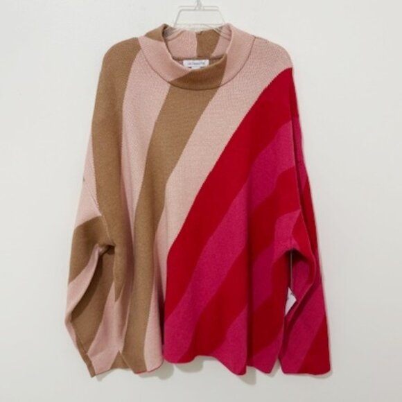 Liz Claiborne Mock Neck Long Sleeve Striped Pullover Sweater Pink Women's 3X NWT - Picture 2 of 6